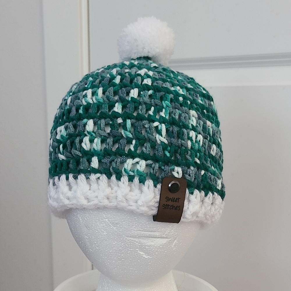 Green and White Kids Beanie